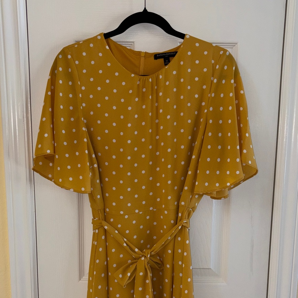 Banana Republic Mustard Polka Dot Midi Dress